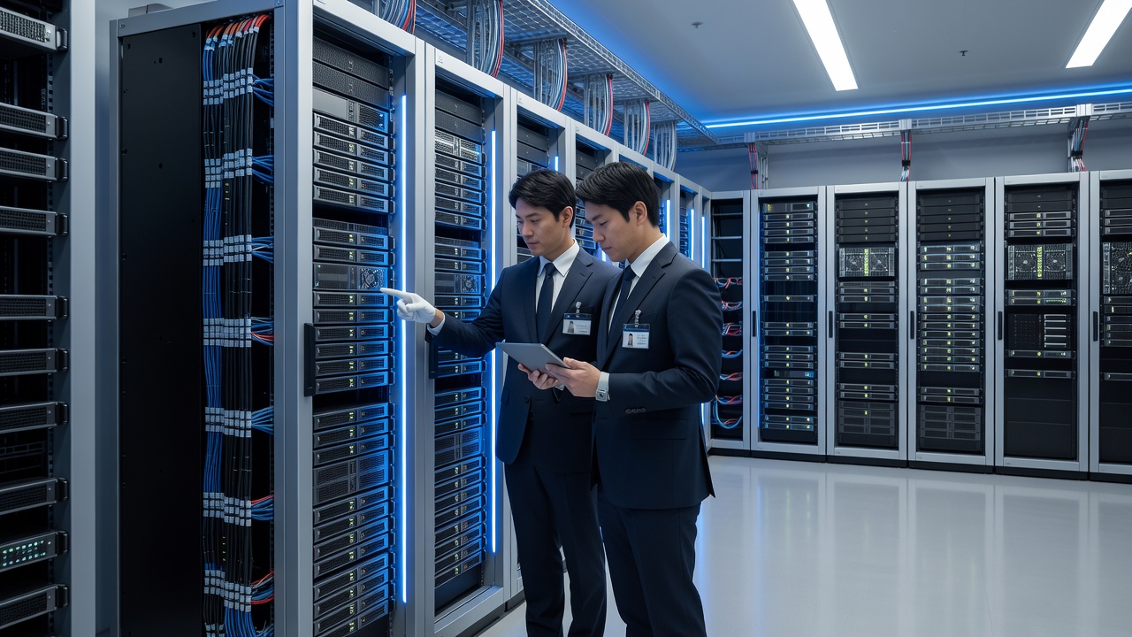 サーバールームで作業するITエンジニア