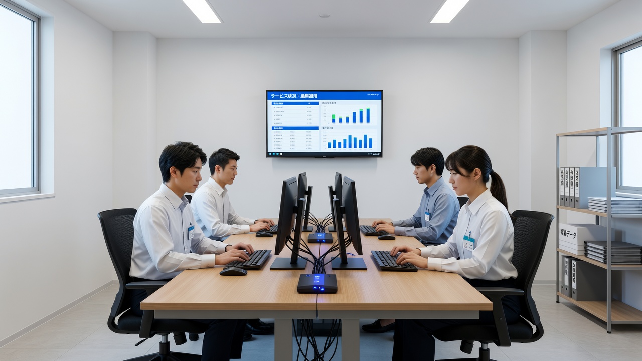 中小企業のオフィスにIT機器を設置する様子